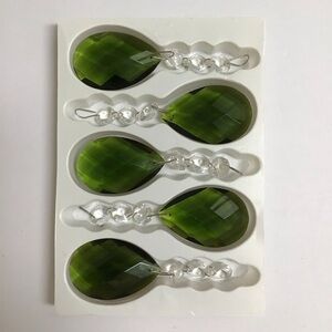 Crystal Chandelier Faceted Prisms Teardrops Olive Green SET OF 5 Ornaments *NOTE